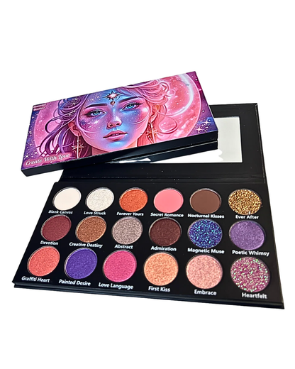 Connected Boutique - Create With Love 18‐Shade Eyeshadow Palette – Mattes, Shimmers & Glitters