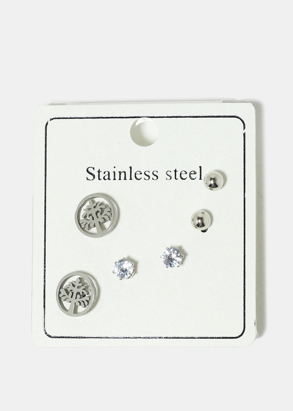 3-Pair Stainless Steel Stud Earrings
