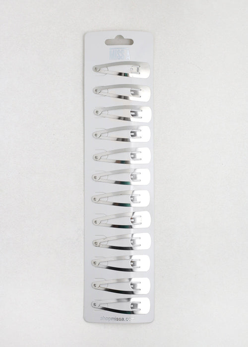 12 PCS Silver Snap Hair Clips