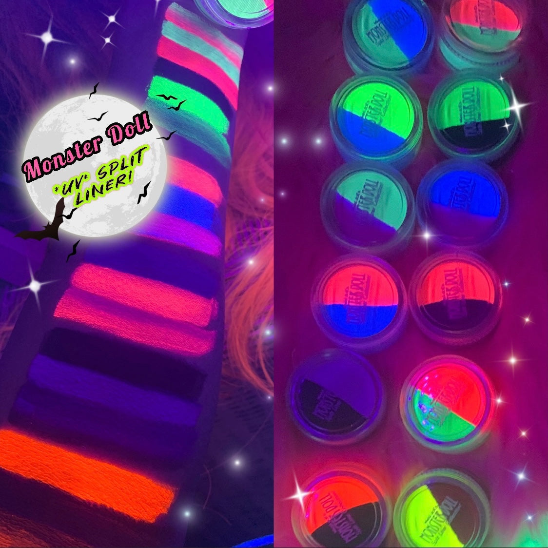Inked Doll Cosmetics - (HUGE!) Monster Doll RIVER STYXX *UV Neon Pastel* SPLIT LINER/FACE/BODY PAINT