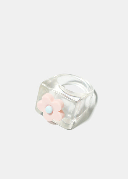 Clear with Flower Squared Ring
