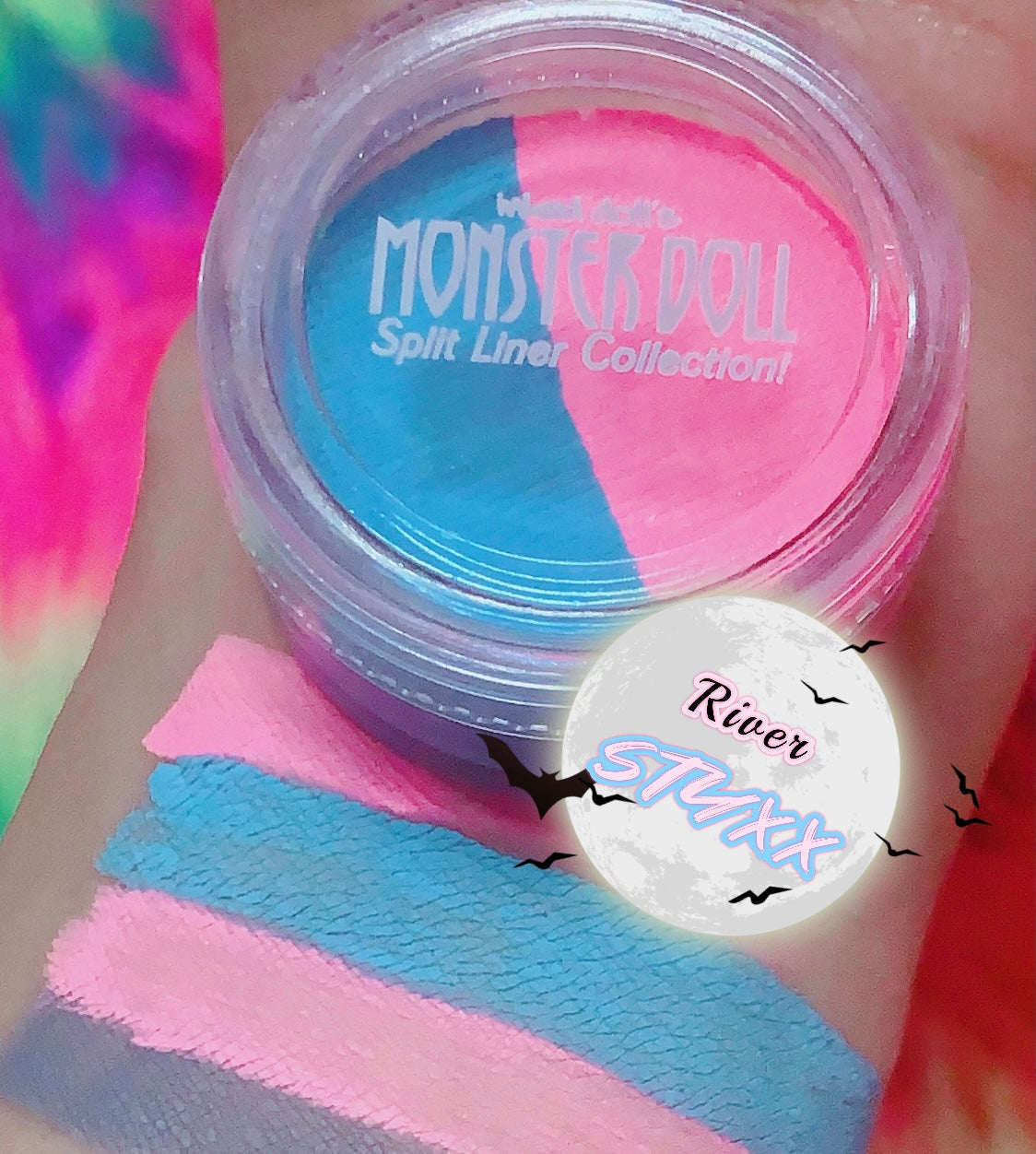 Inked Doll Cosmetics - (HUGE!) Monster Doll RIVER STYXX *UV Neon Pastel* SPLIT LINER/FACE/BODY PAINT