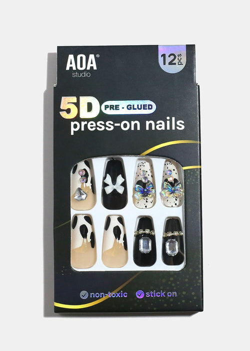 AOA Studio Midnight Cowgirl Bow 5D Pre-Glued Press-On Nails